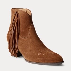 Polo Ralph Lauren Lucille Fringe-Trim Suede Bootie Size 6.5